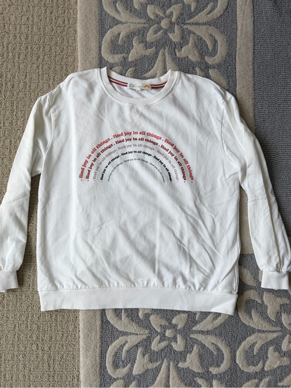C&C California White Sweatshirt with Red and Blue Rainbow Print